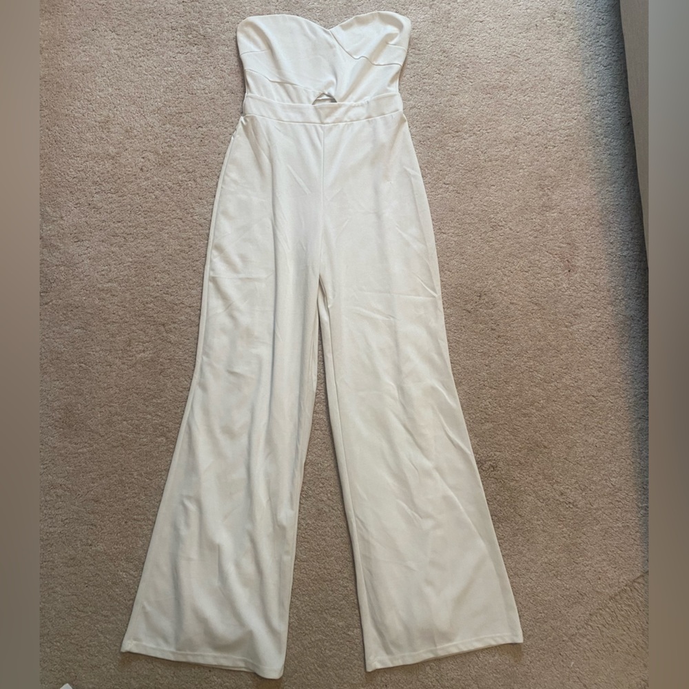 White Formal Jumpsuit with Key Hole cut out